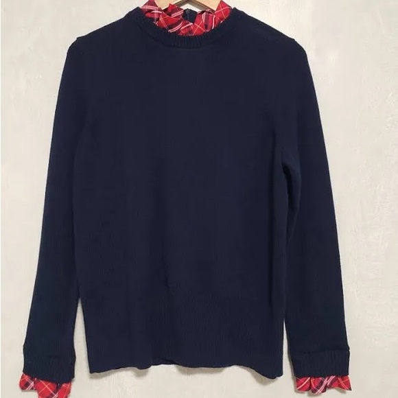 Crown &ivy navy blue women’s sweater with plaid - Picture 1 of 4